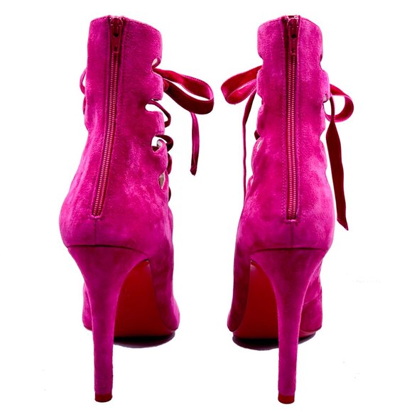 Brand new Christian Louboutin Spinetita 100 Pink Suede Leather Lace Up Bootie - Picture 9 of 13